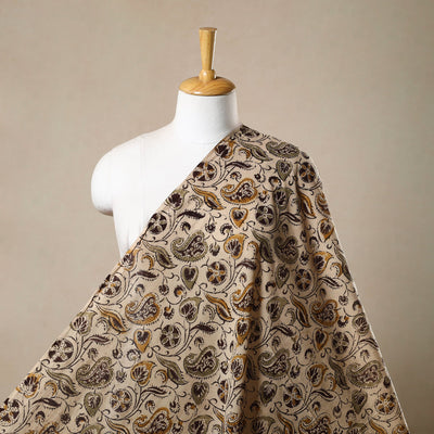 Beige - Pedana Hand Block Print Mul Cotton Kalamkari Fabric 02