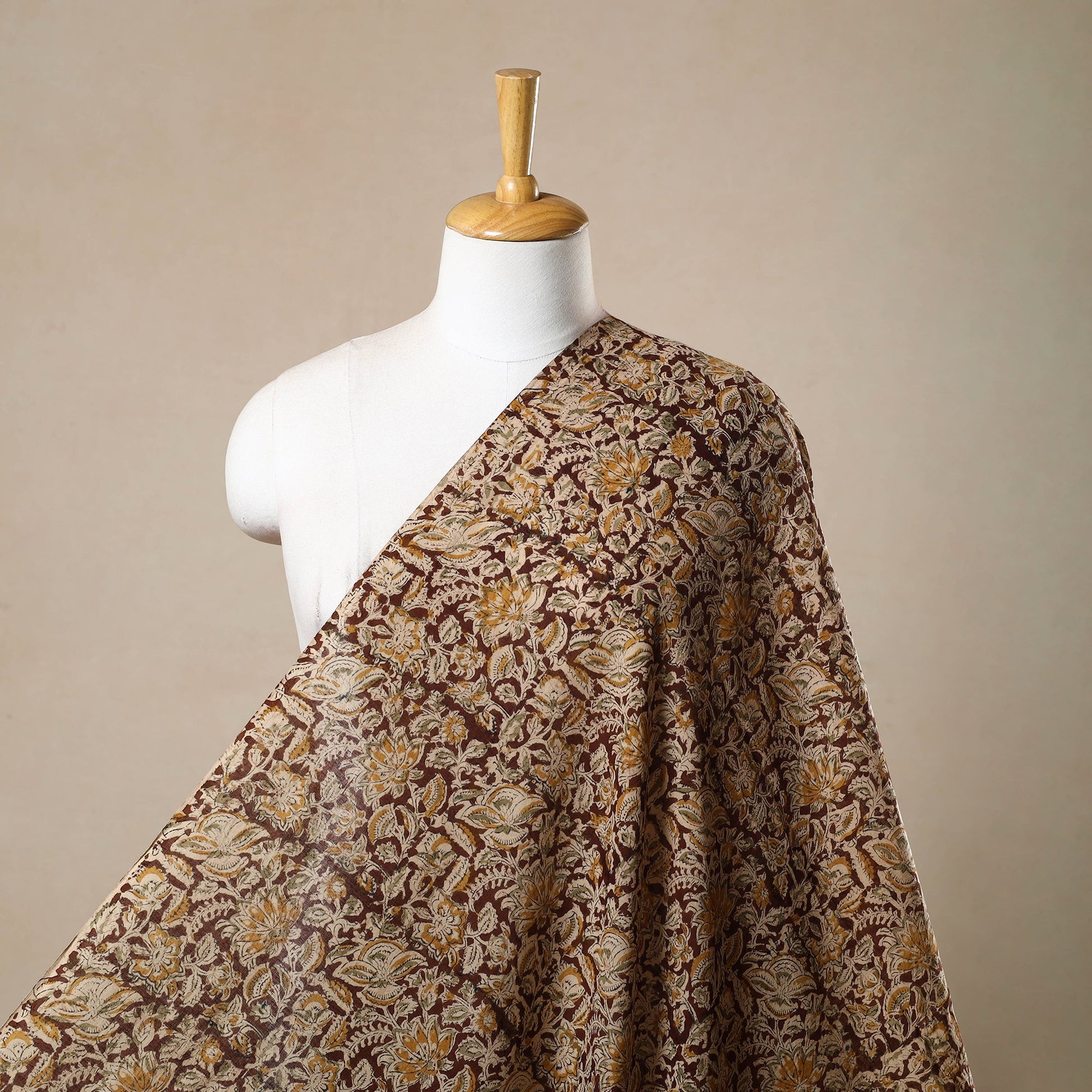 Brown - Pedana Hand Block Print Mul Cotton Kalamkari Fabric 03