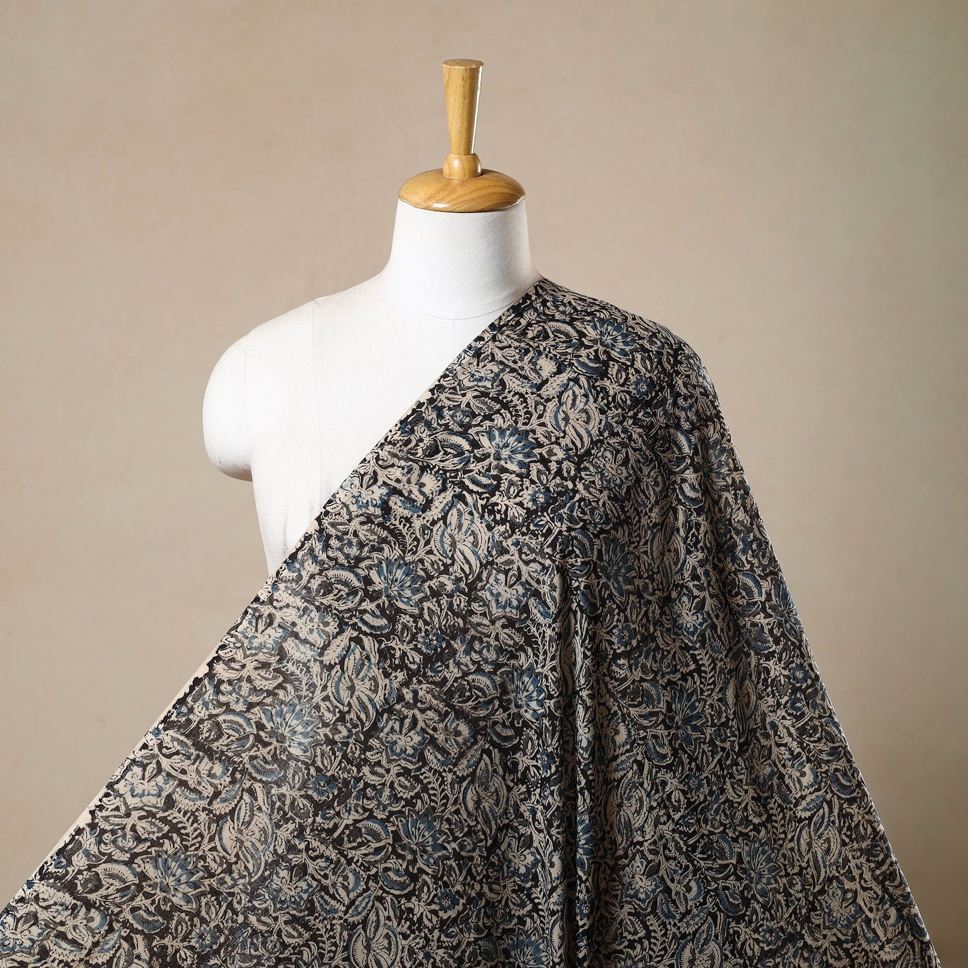 Black - Pedana Hand Block Print Mul Cotton Kalamkari Fabric 05