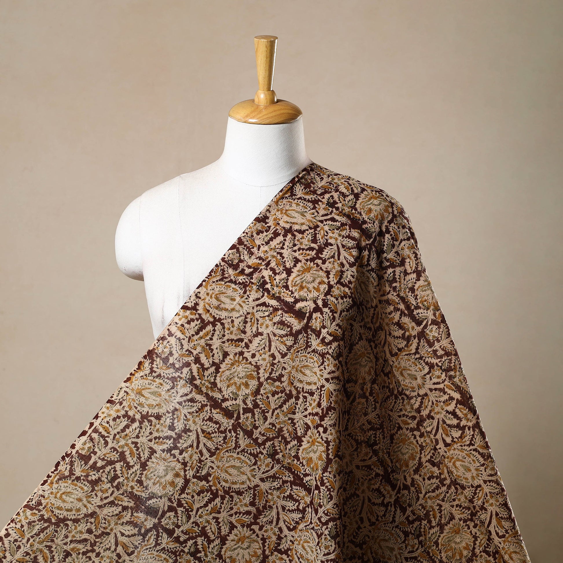 Brown - Pedana Hand Block Print Mul Cotton Kalamkari Fabric 06