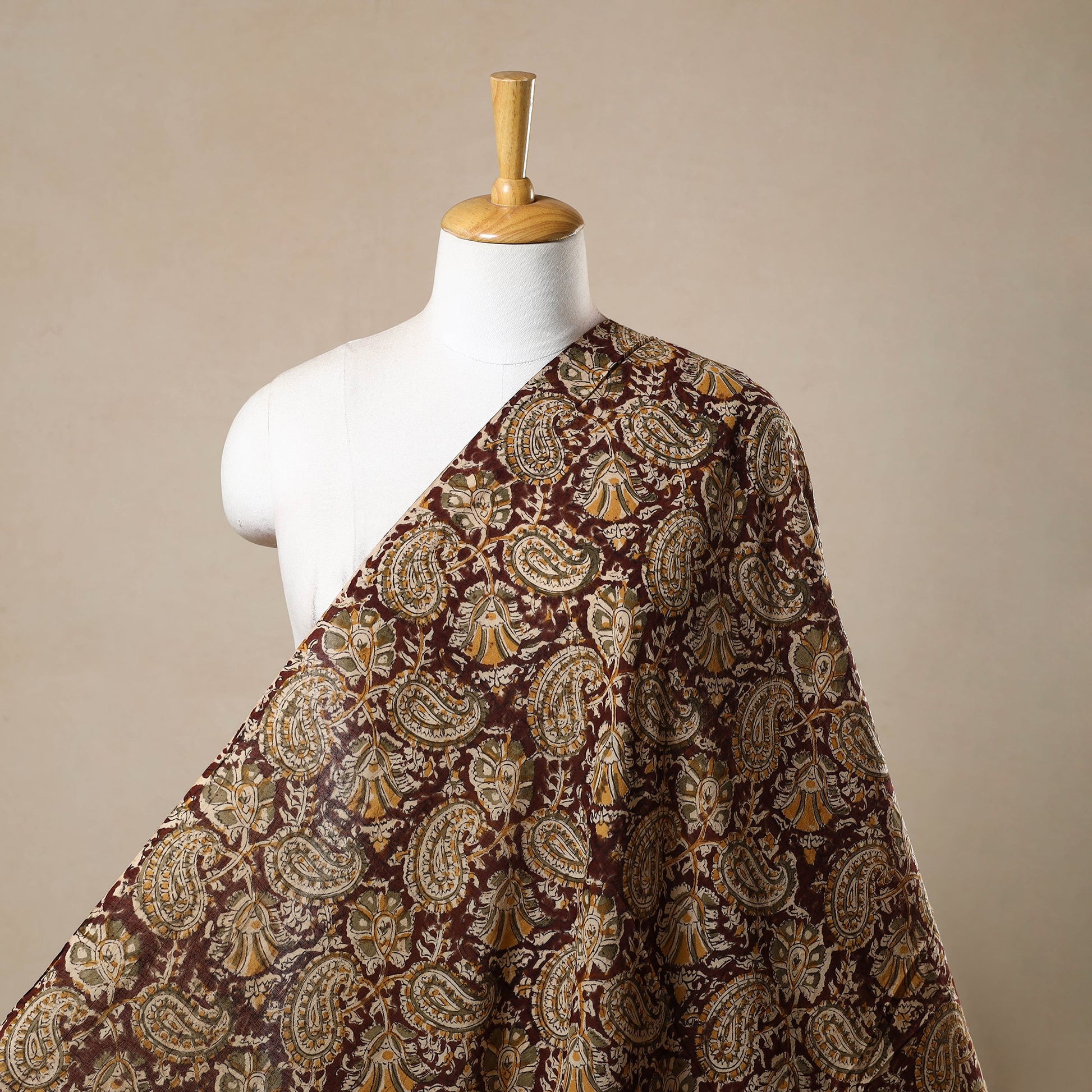 Brown - Pedana Hand Block Print Mul Cotton Kalamkari Fabric 09