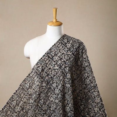 Black - Pedana Hand Block Print Mul Cotton Kalamkari Fabric 11