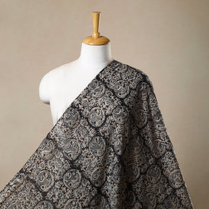 Black - Pedana Hand Block Print Mul Cotton Kalamkari Fabric 12