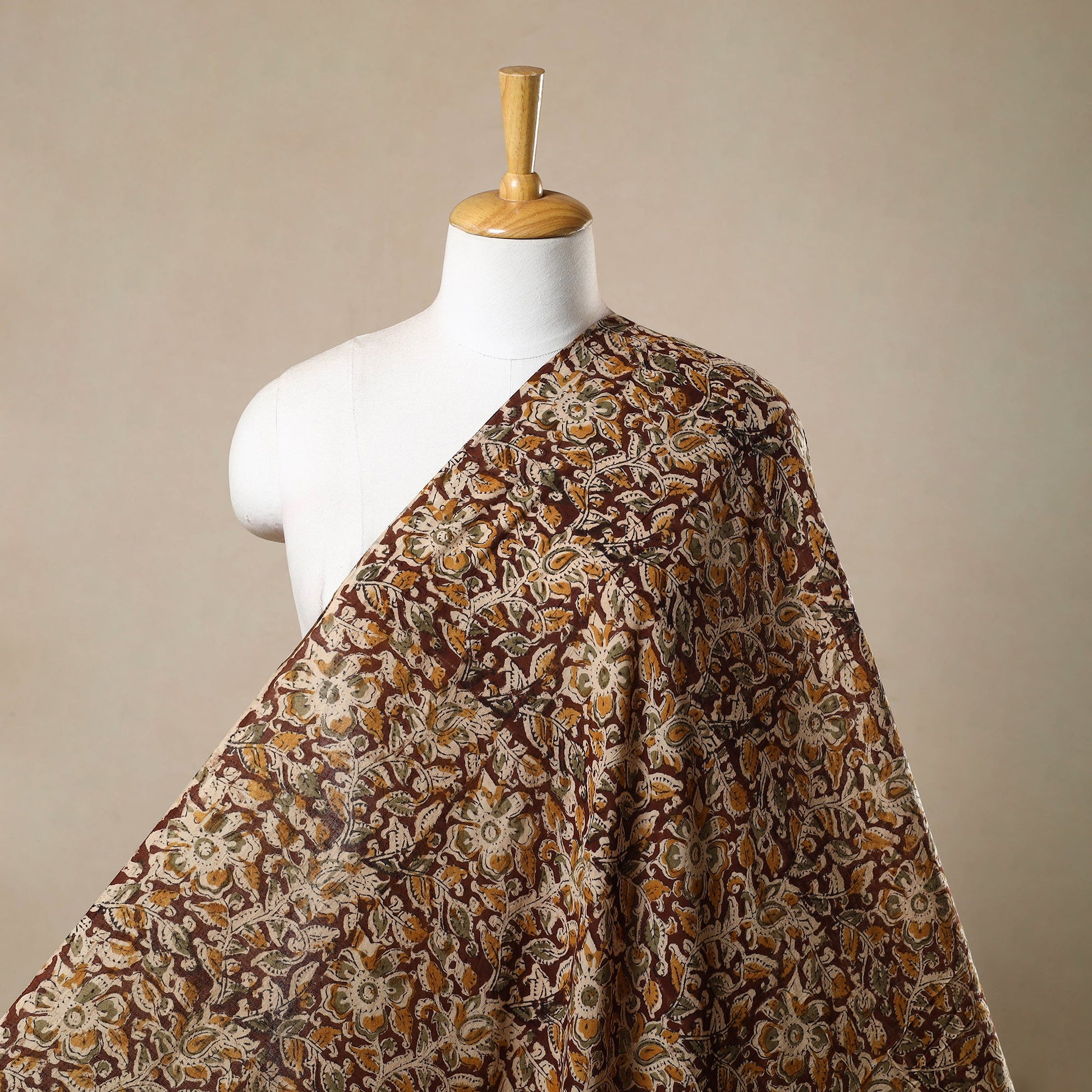 Brown - Pedana Hand Block Print Mul Cotton Kalamkari Fabric 14