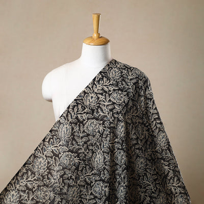 Black - Pedana Hand Block Print Mul Cotton Kalamkari Fabric 17