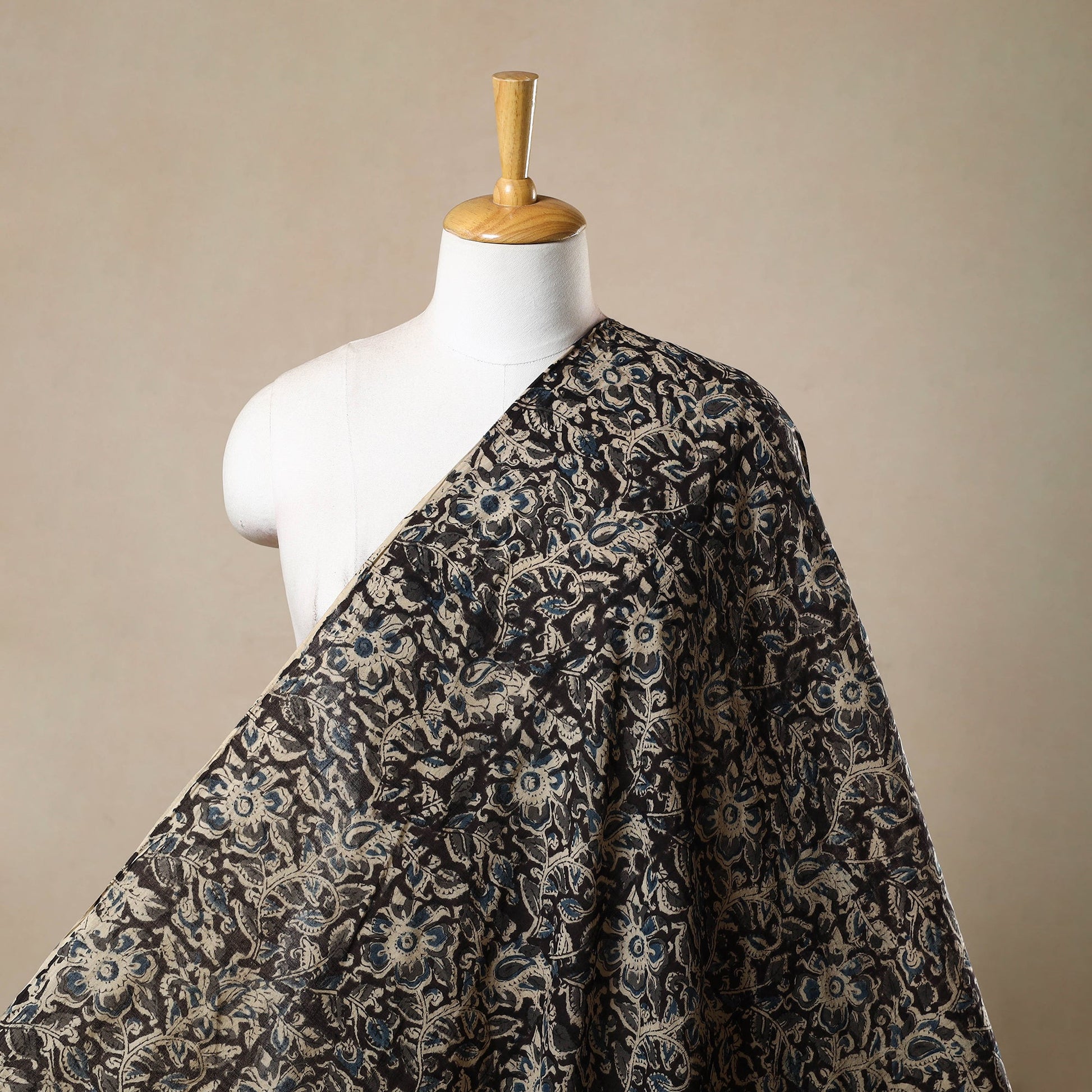 Black - Pedana Hand Block Print Mul Cotton Kalamkari Fabric 19