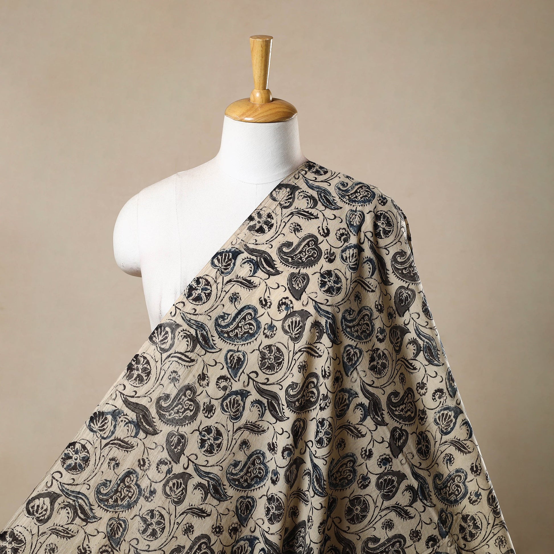 Beige - Pedana Hand Block Print Mul Cotton Kalamkari Fabric 20