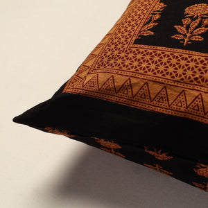 Black - Bagh Block Printed Cotton Cushion Cover (16 x 16 in)