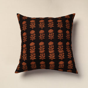 Black - Bagh Block Printed Cotton Cushion Cover (16 x 16 in)