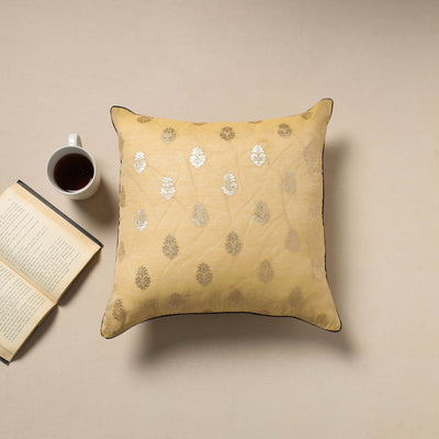 Beige - Silk Banarasi Cushion Cover with Zari Work 15