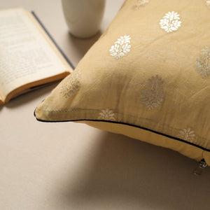 Beige - Silk Banarasi Cushion Cover with Zari Work 15