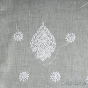 Beige - Lucknow Chikankari with Parsi Style Embroidered Cotton Kurta Material - 2.9 Meter