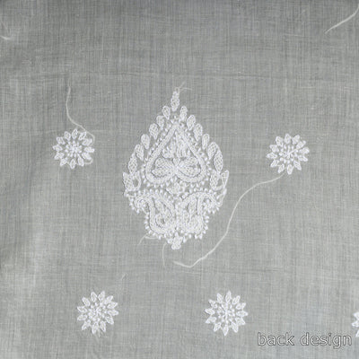 Beige - Lucknow Chikankari with Parsi Style Embroidered Cotton Kurta Material - 2.9 Meter