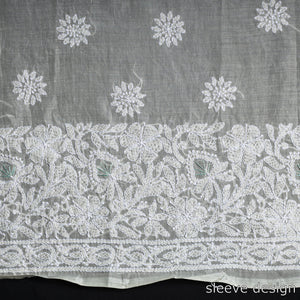 Beige - Lucknow Chikankari with Parsi Style Embroidered Cotton Kurta Material - 2.9 Meter