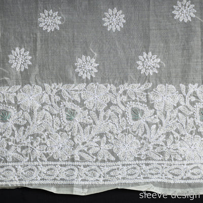 Beige - Lucknow Chikankari with Parsi Style Embroidered Cotton Kurta Material - 2.9 Meter