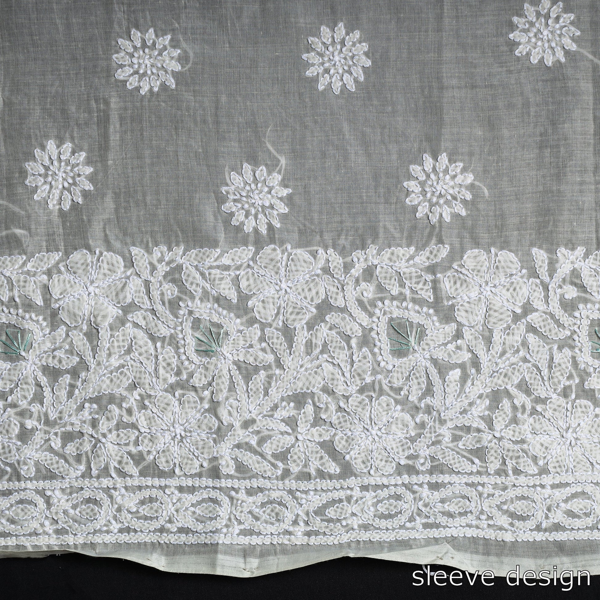 Beige - Lucknow Chikankari with Parsi Style Embroidered Cotton Kurta Material - 2.9 Meter
