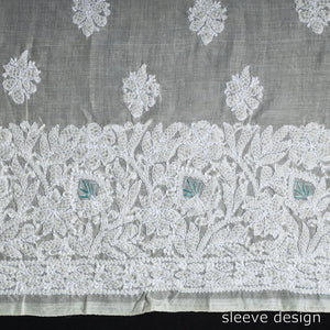Beige - Lucknow Chikankari with Parsi Style Embroidered Cotton Kurta Material - 2.95 Meter