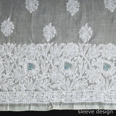 Beige - Lucknow Chikankari with Parsi Style Embroidered Cotton Kurta Material - 2.95 Meter