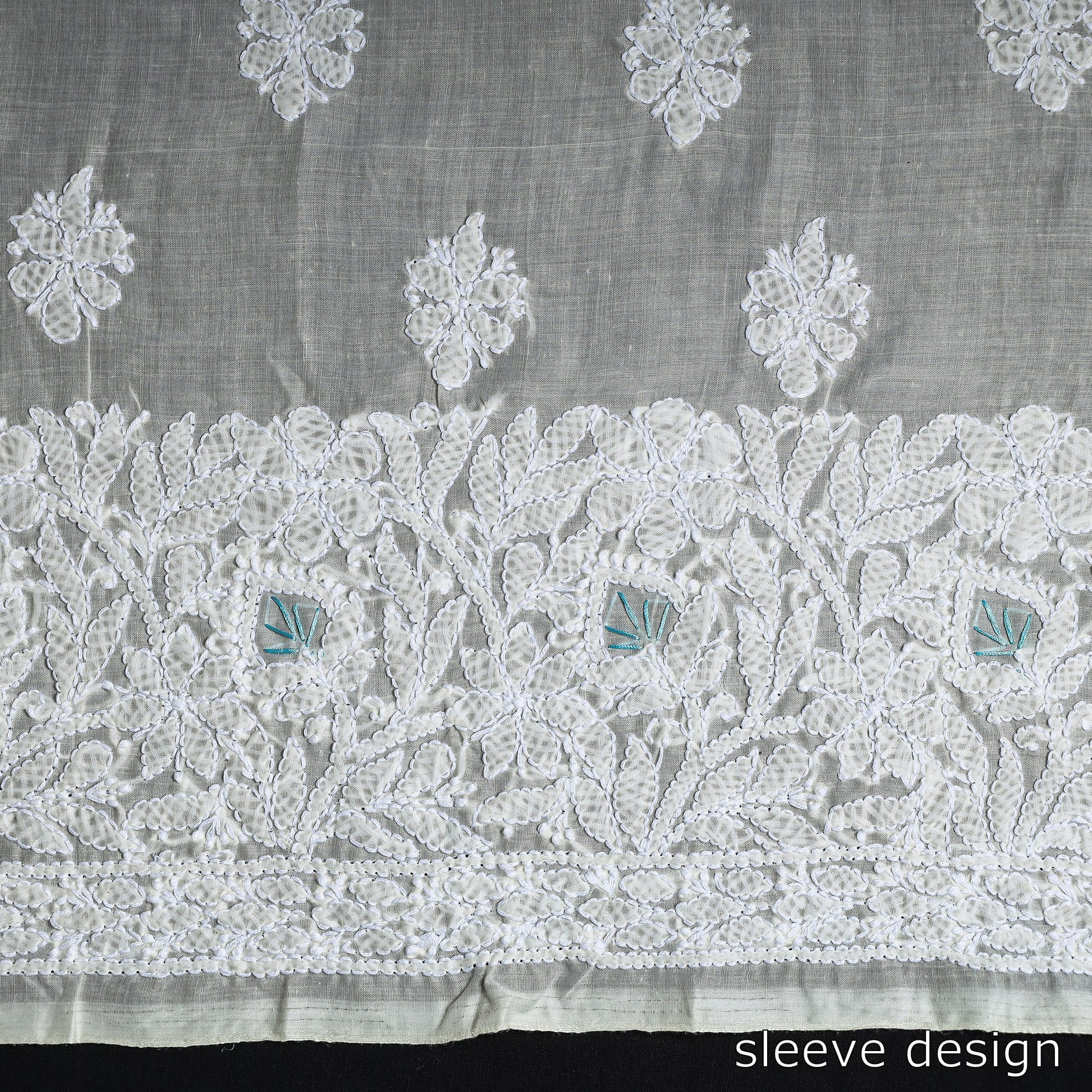 Beige - Lucknow Chikankari with Parsi Style Embroidered Cotton Kurta Material - 2.95 Meter