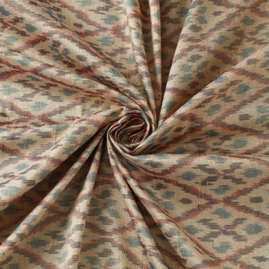 Beige - Pure Handloom Raw Silk Pochampally Ikat Fabric 02