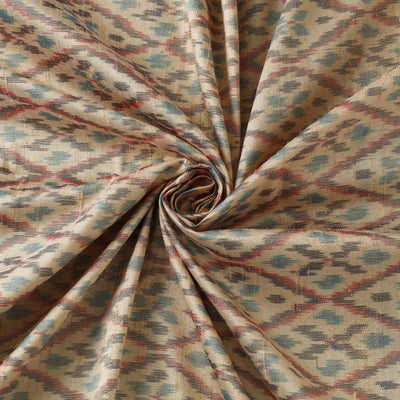 Beige - Pure Handloom Raw Silk Pochampally Ikat Fabric 02