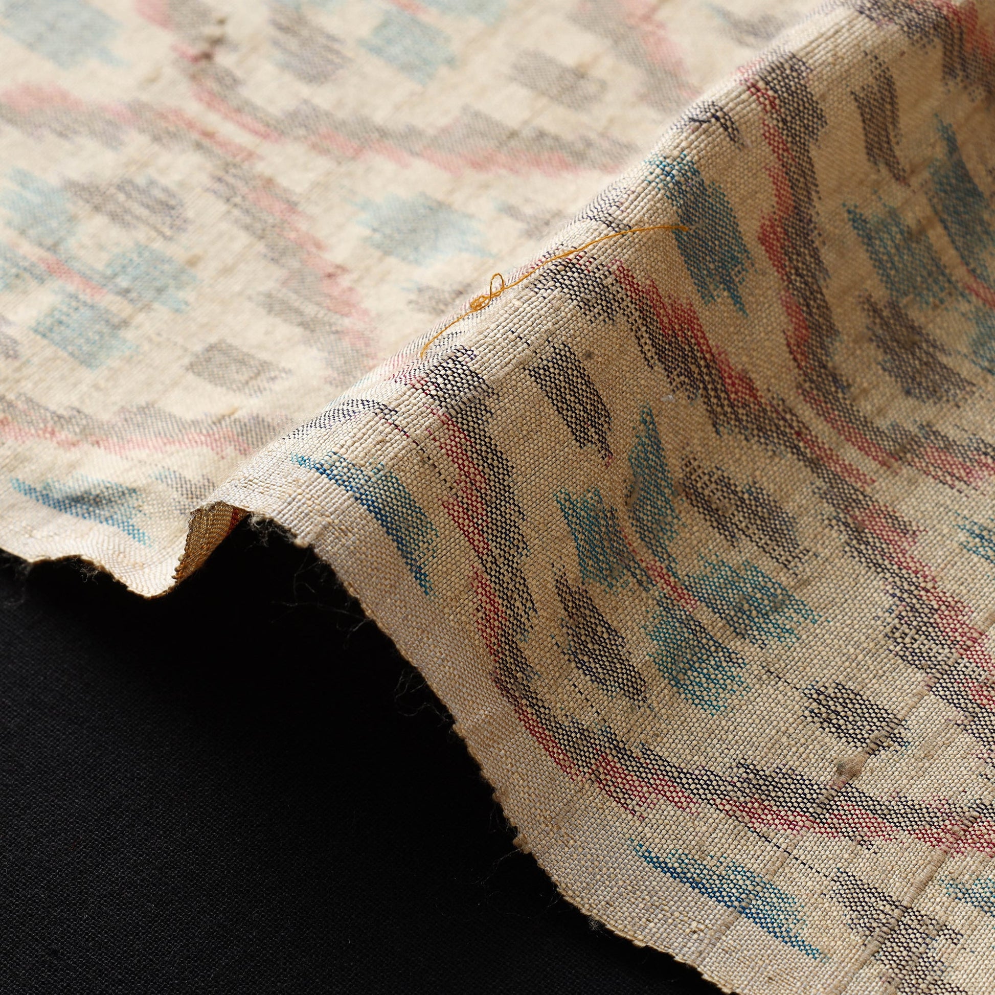 Beige - Pure Handloom Raw Silk Pochampally Ikat Fabric 02
