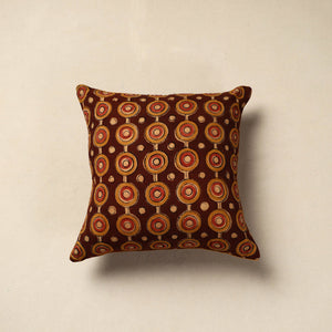 Brown - Block Print Cotton Kalamkari Cushion Cover (16 x 16 in) 18