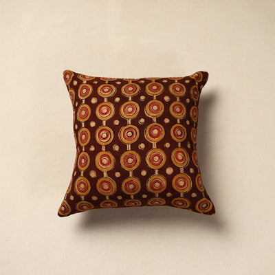 Brown - Block Print Cotton Kalamkari Cushion Cover (16 x 16 in) 18
