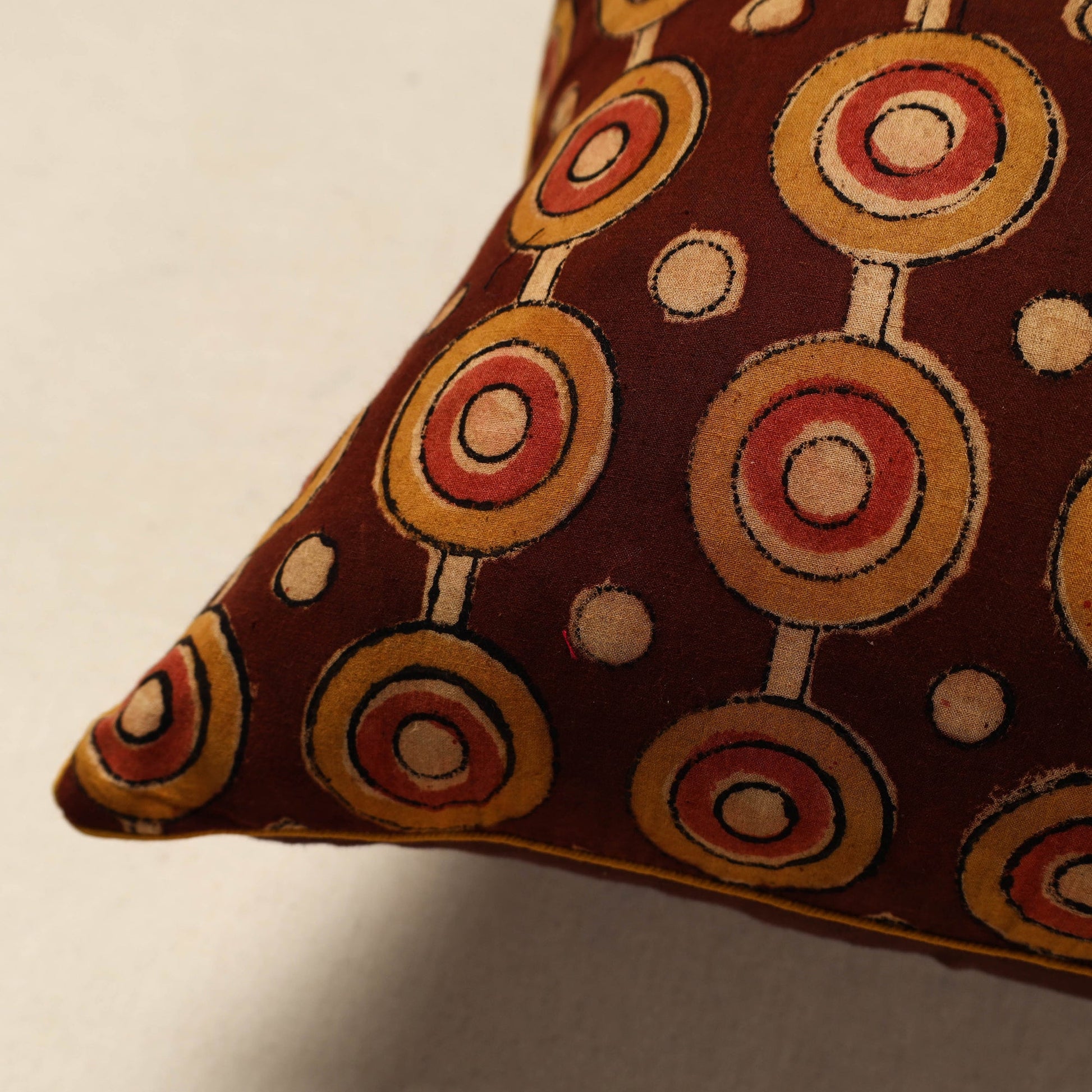 Brown - Block Print Cotton Kalamkari Cushion Cover (16 x 16 in) 18