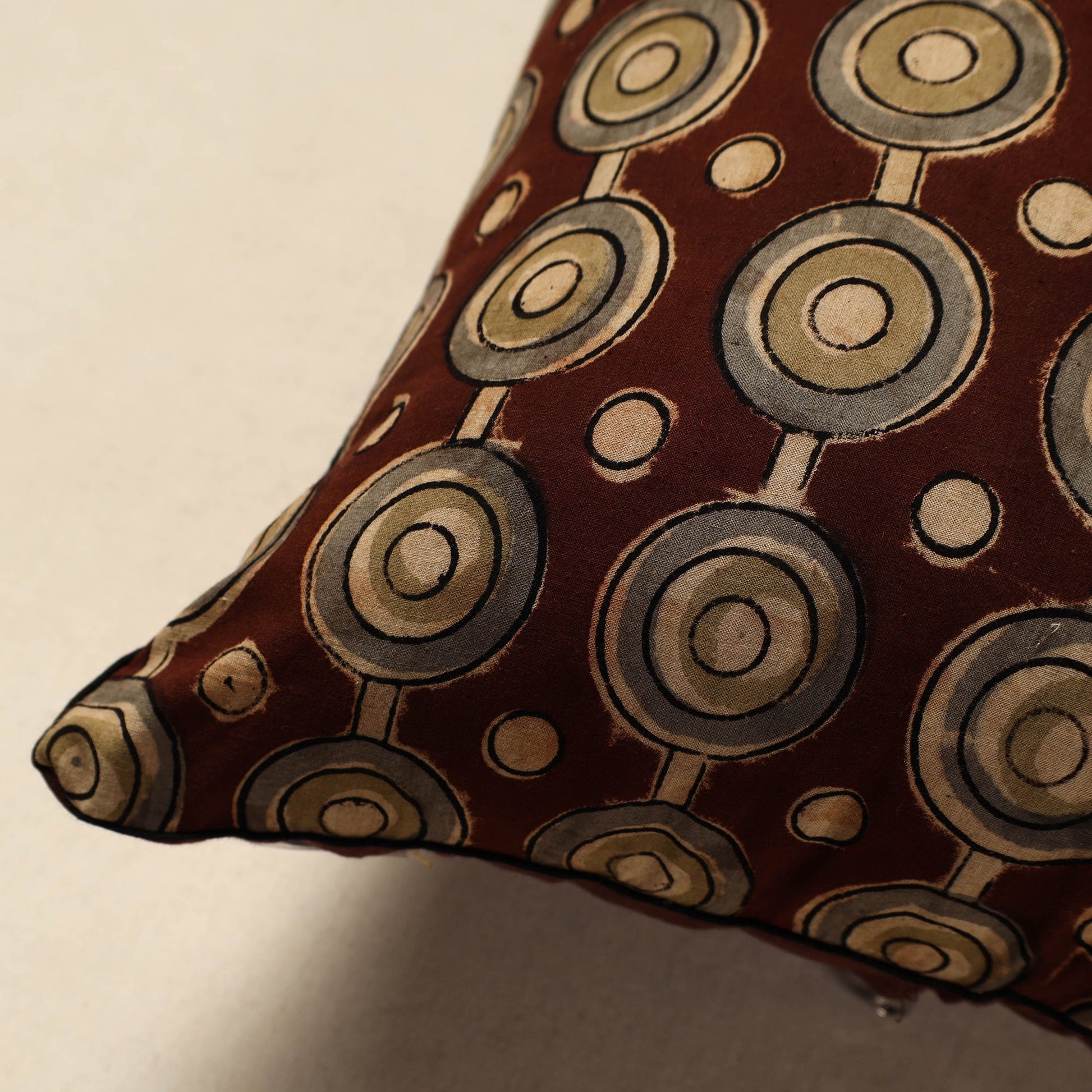 Brown - Block Print Cotton Kalamkari Cushion Cover 19