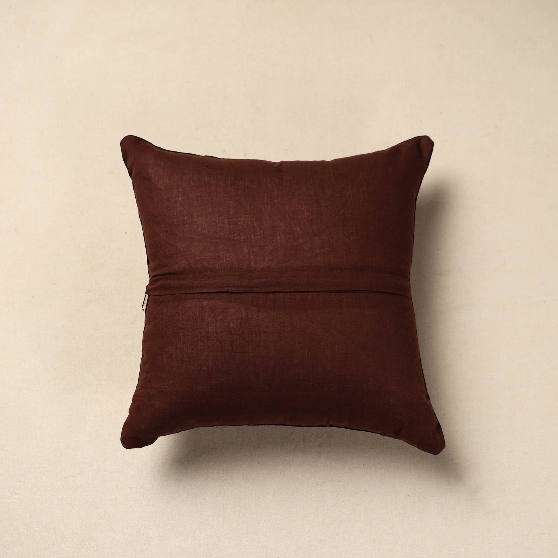 Brown - Block Print Cotton Kalamkari Cushion Cover 19