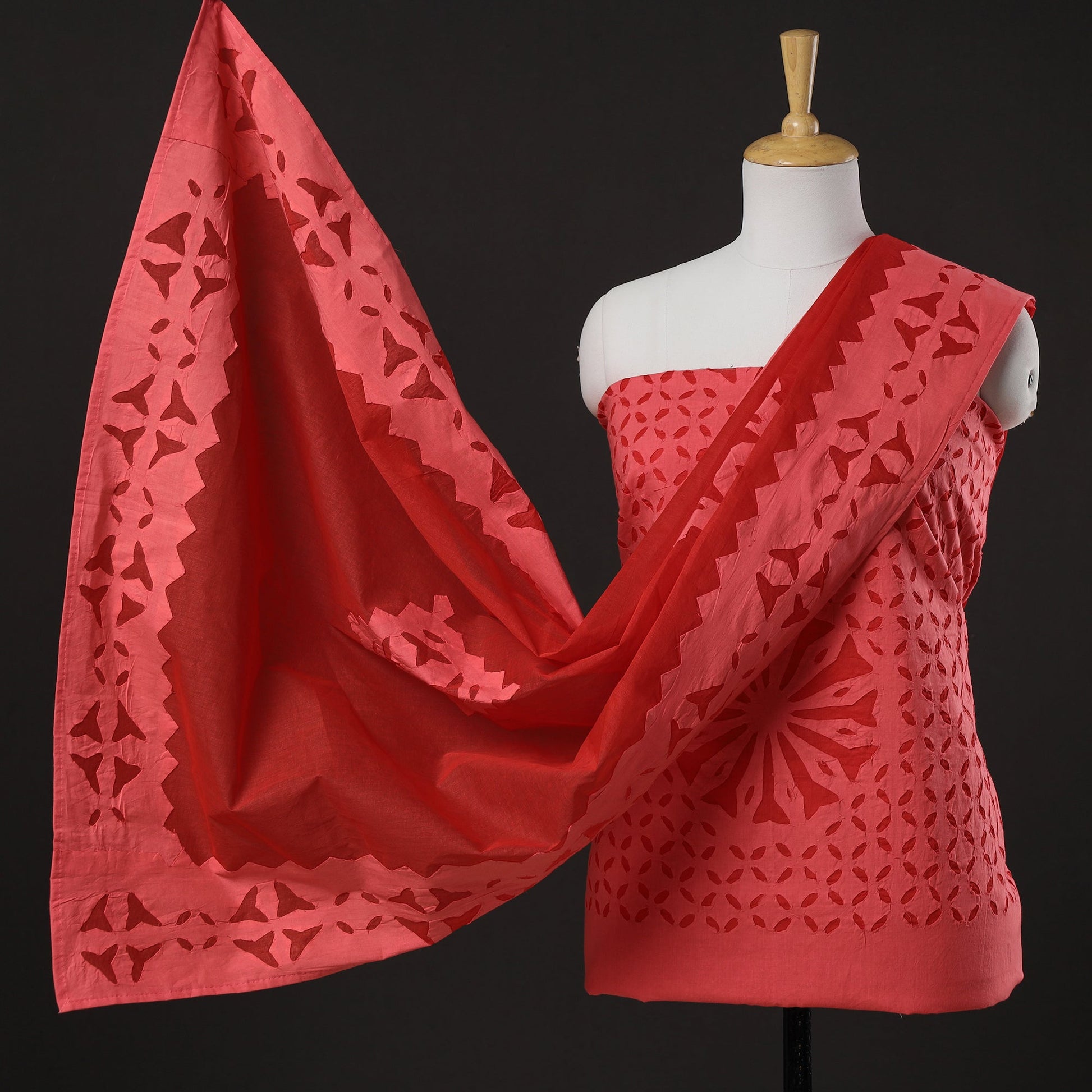 3pc Cut Work Cotton Barmer Applique Dress Material 14
