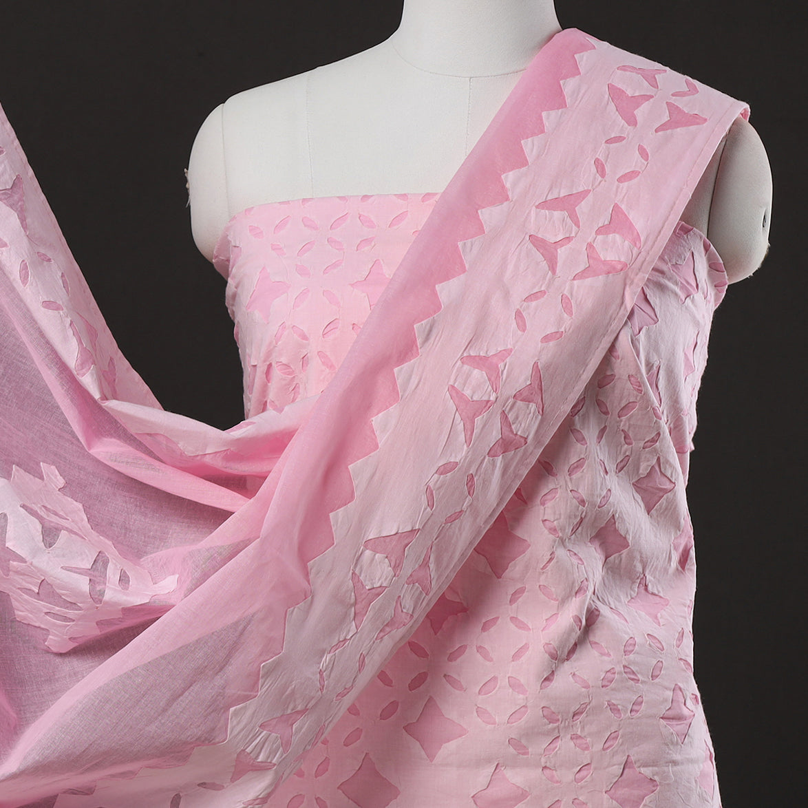 3pc Cut Work Cotton Barmer Applique Dress Material 03