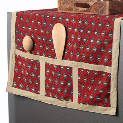 Ajrakh Block Printed Cotton Fridge Top Cover with Multiple Pockets