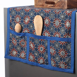Blue - Ajrakh Block Printed Cotton Fridge Top Cover with Multiple Pockets