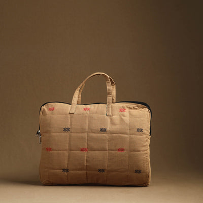 Beige - Handmade Quilted Cotton Laptop Bag (13 x 16 in) 04