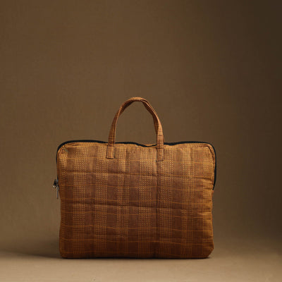 Brown - Handmade Quilted Cotton Laptop Bag (13 x 16 in) 08