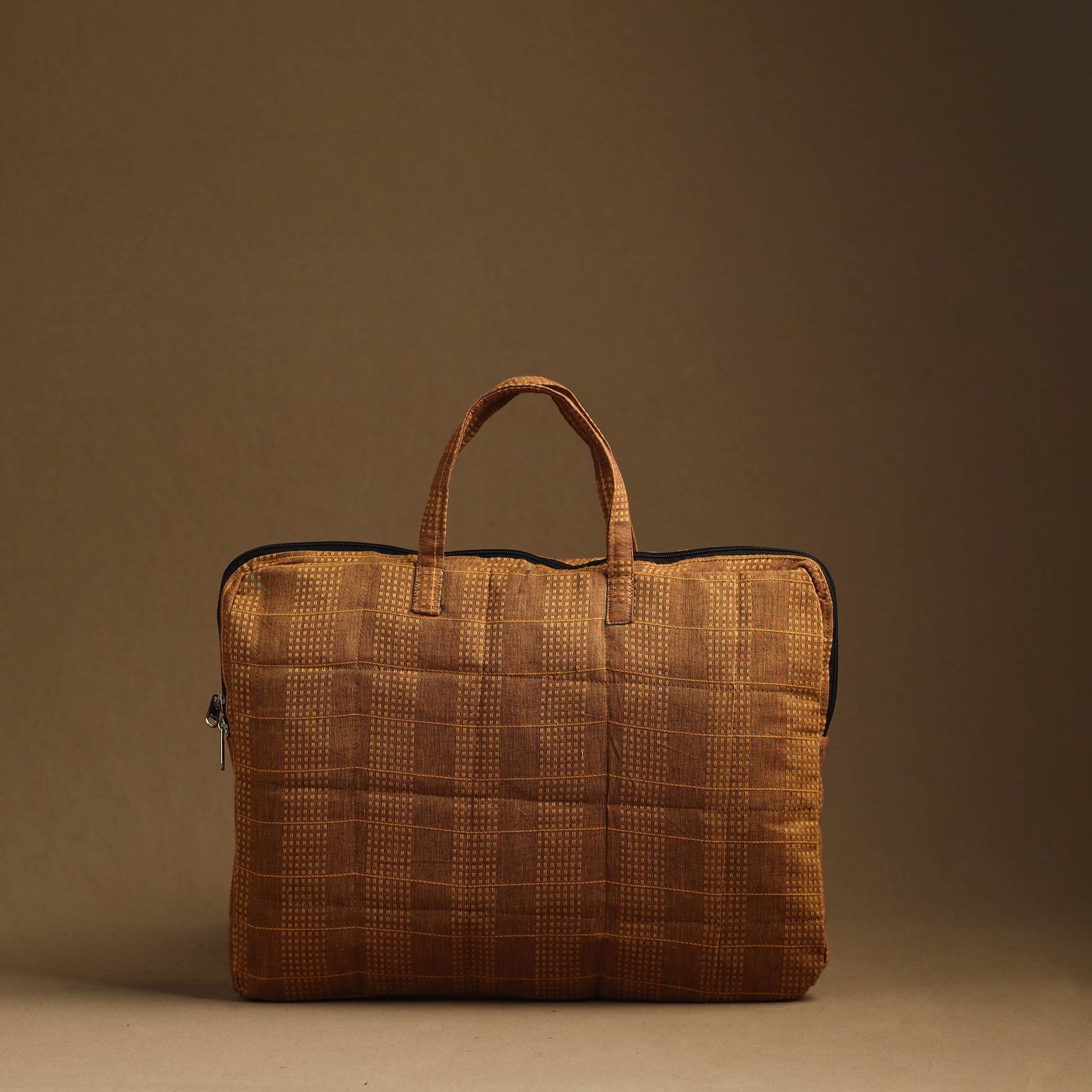 Brown - Handmade Quilted Cotton Laptop Bag (13 x 16 in) 08