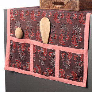 Brown - Ajrakh Block Printed Cotton Fridge Top Cover with Multiple Pockets