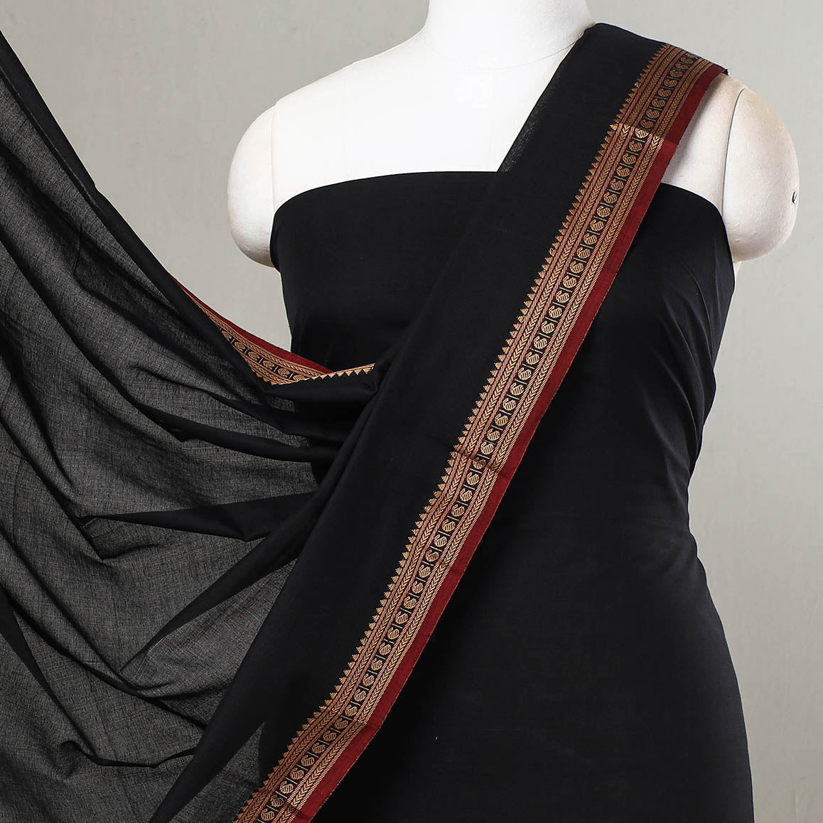 Black - 3pc Traditional Cotton Dharwad Dress Material 06