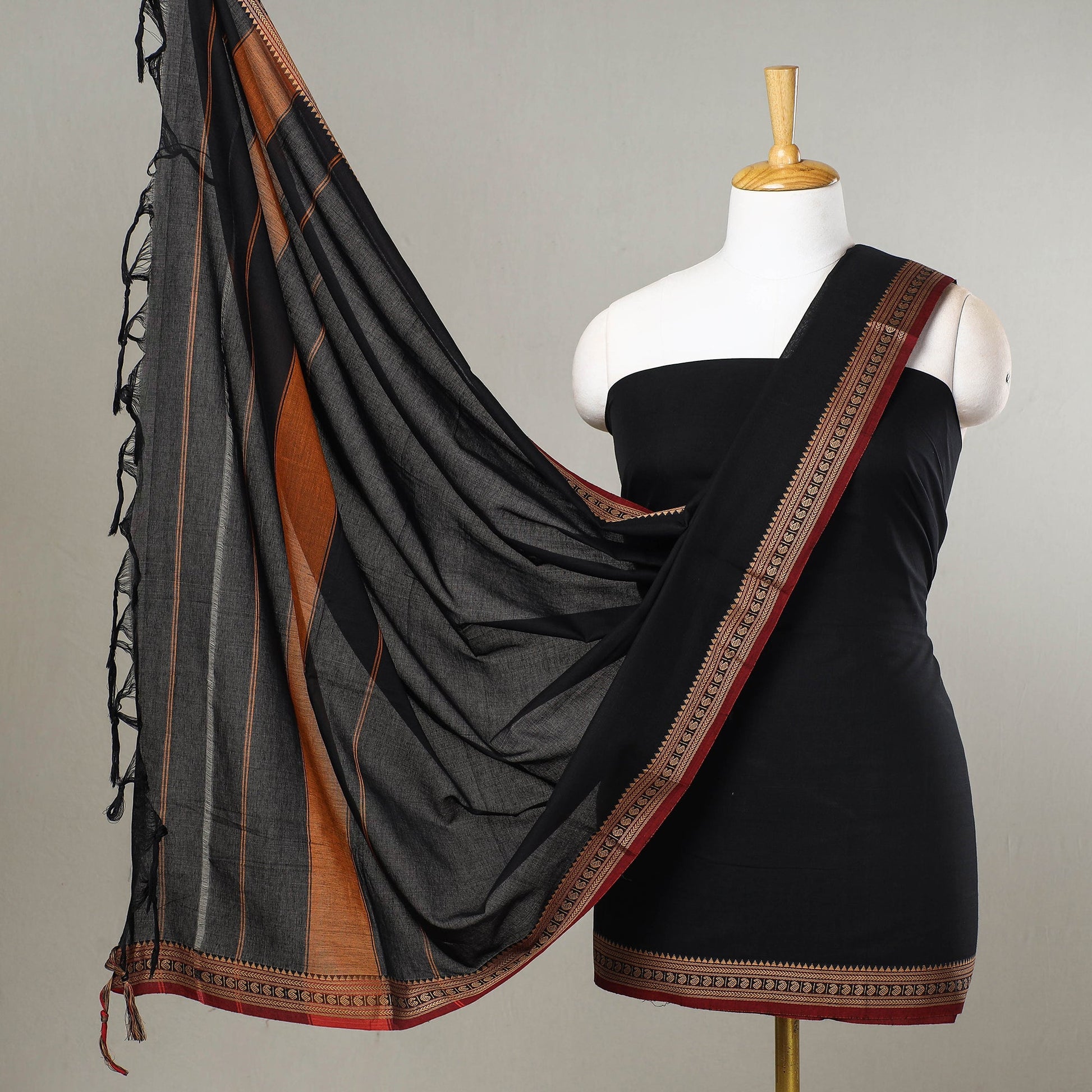 Black - 3pc Traditional Cotton Dharwad Dress Material 06