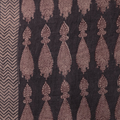 Black - Bagh Block Printed Merino Wool Handloom Fabric