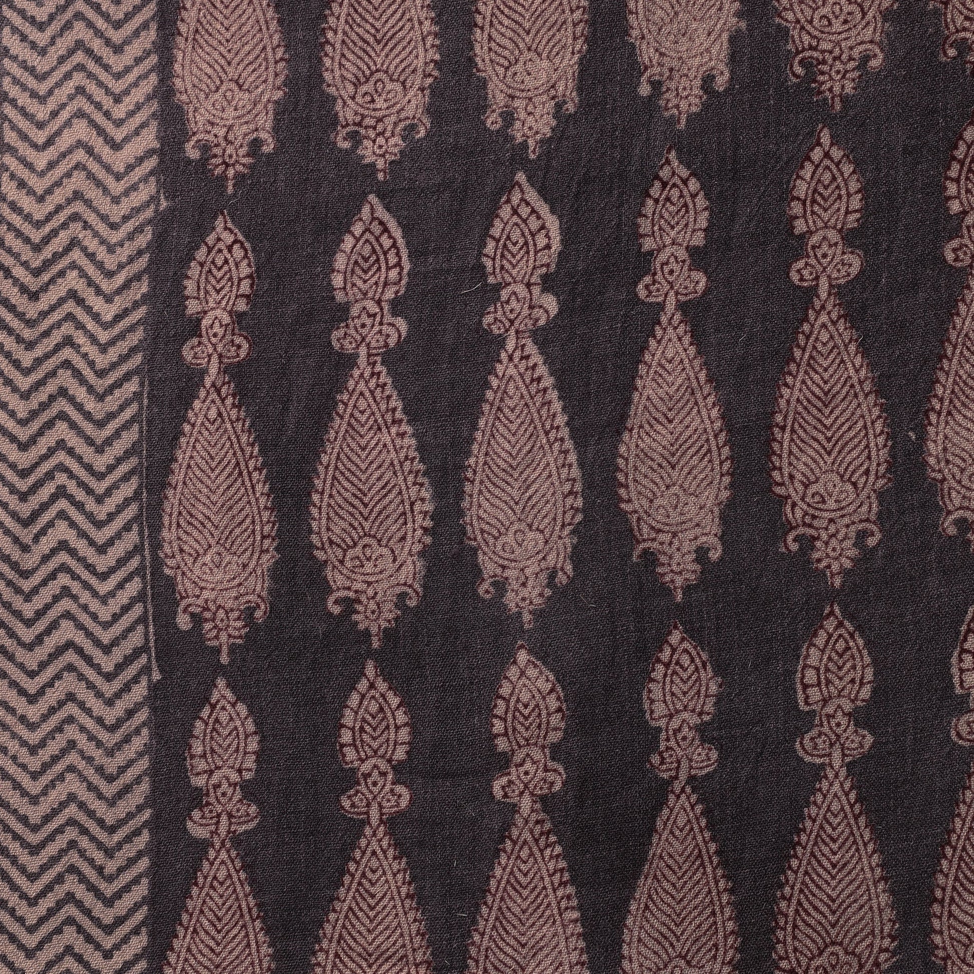 Black - Bagh Block Printed Merino Wool Handloom Fabric