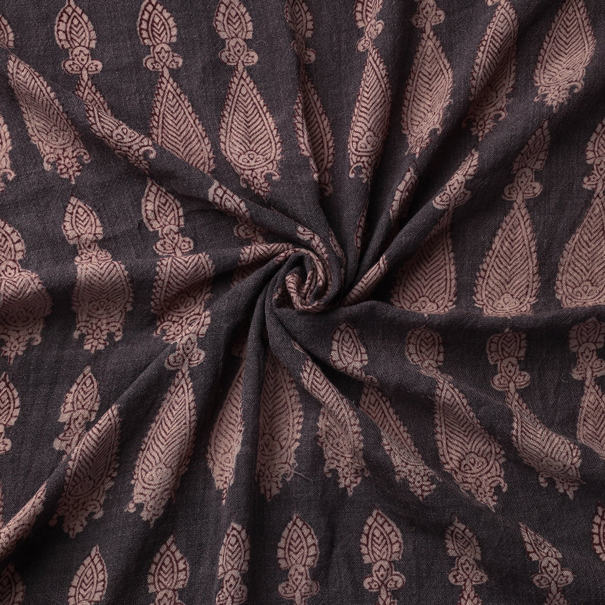 Black - Bagh Block Printed Merino Wool Handloom Fabric