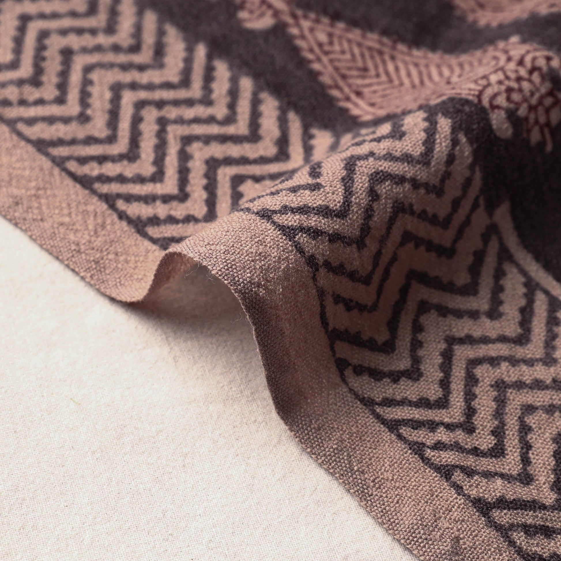 Black - Bagh Block Printed Merino Wool Handloom Fabric