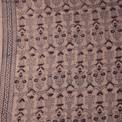 Brown - Bagh Block Printed Merino Wool Handloom Fabric