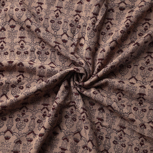 Brown - Bagh Block Printed Merino Wool Handloom Fabric