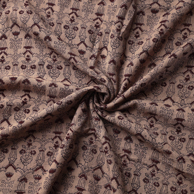 Brown - Bagh Block Printed Merino Wool Handloom Fabric