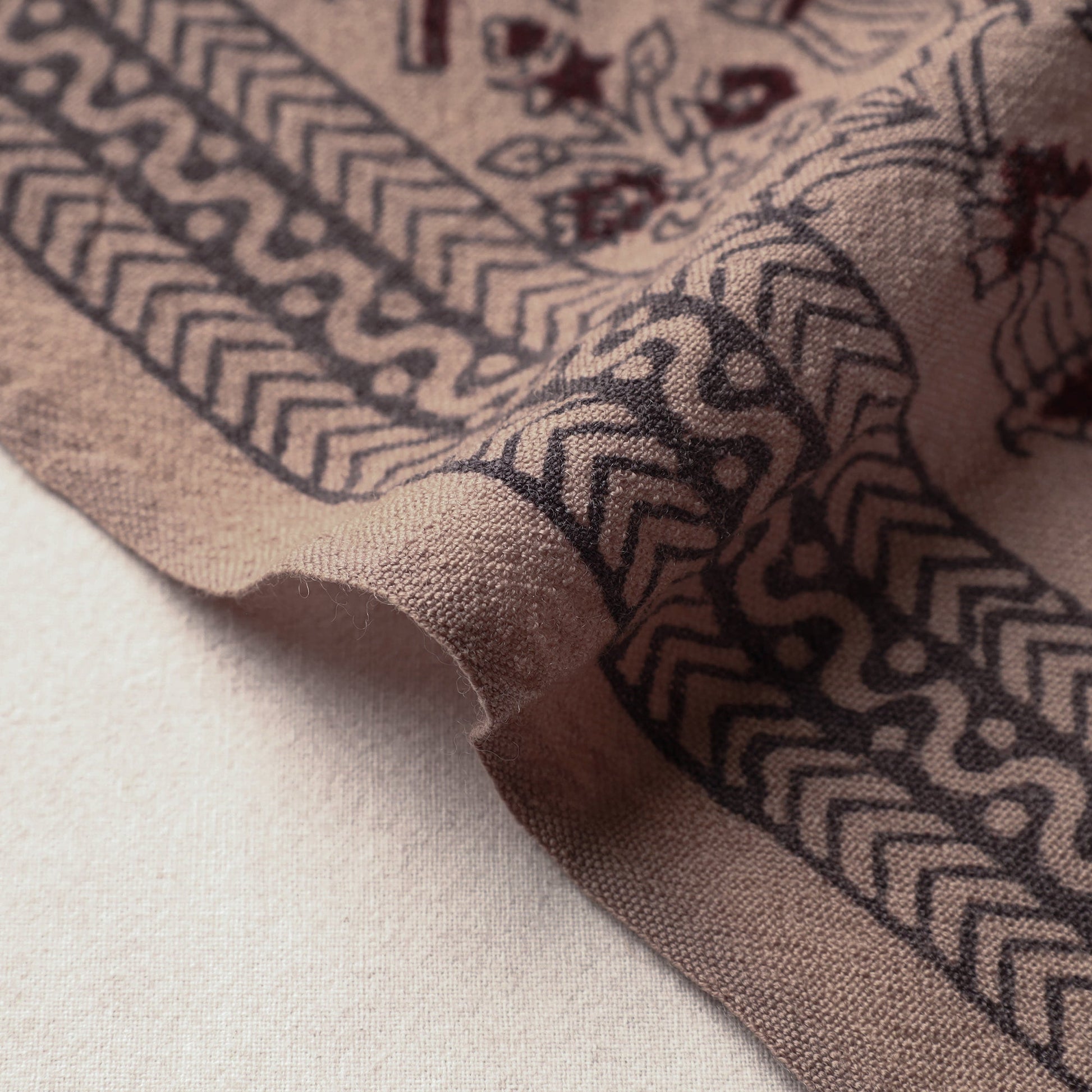 Brown - Bagh Block Printed Merino Wool Handloom Fabric