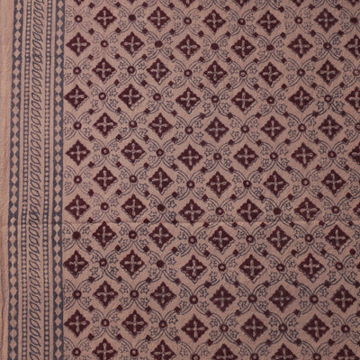 Brown - Bagh Block Printed Merino Wool Handloom Fabric